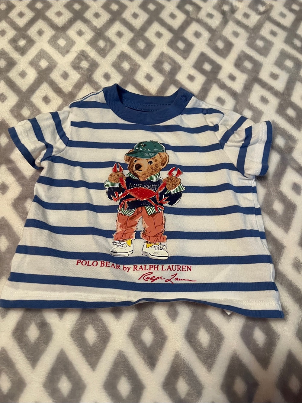 Polo by Ralph Lauren Blue & White Striped Polo Bear Tee Baby - Brand New